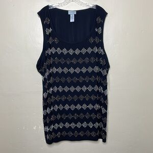 CATHERINES Black Tank Top Rhinestone Embellished Festive Holiday Party  NWT 4X
